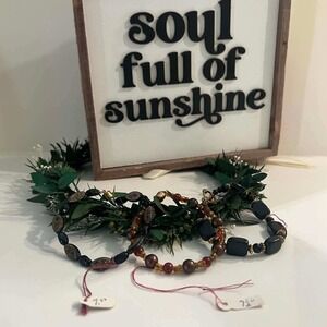 Earthy Bohemian Cognac Rusted Beaded Bracelet Set Stackable Caramel 7-7.5 Inch